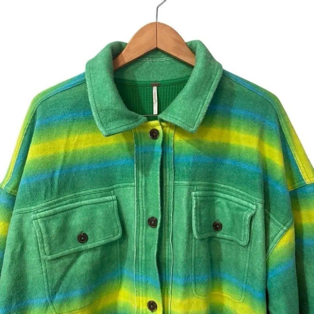 Free People Ruby West Coast Shirt Fleece  Buttondown Shacket Jacket Large NWT